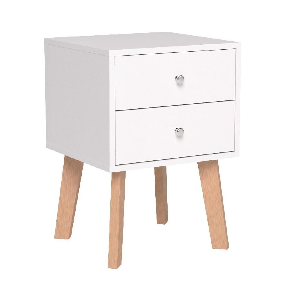 White Nightstand Set of 2, Wooden Modern Nightstand Storage Drawers Night Stand for Bed Room with Rubber Wood Leg