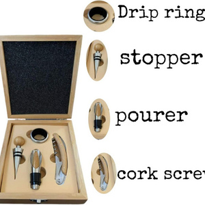 Bamboo Stainless Steel Wine Opener Accessory Set Wooden Box Tool Gift Set Wooden Corkscrew and Stopper Box