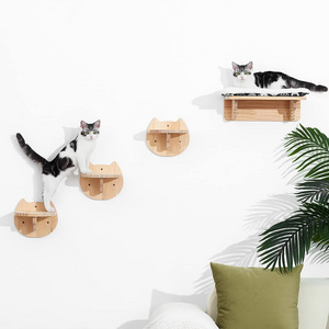 Modern Cat Bed Hammock Wall Mounted Shelf Cat with Steps Wood Wall Shelves and Perches for Sleeping