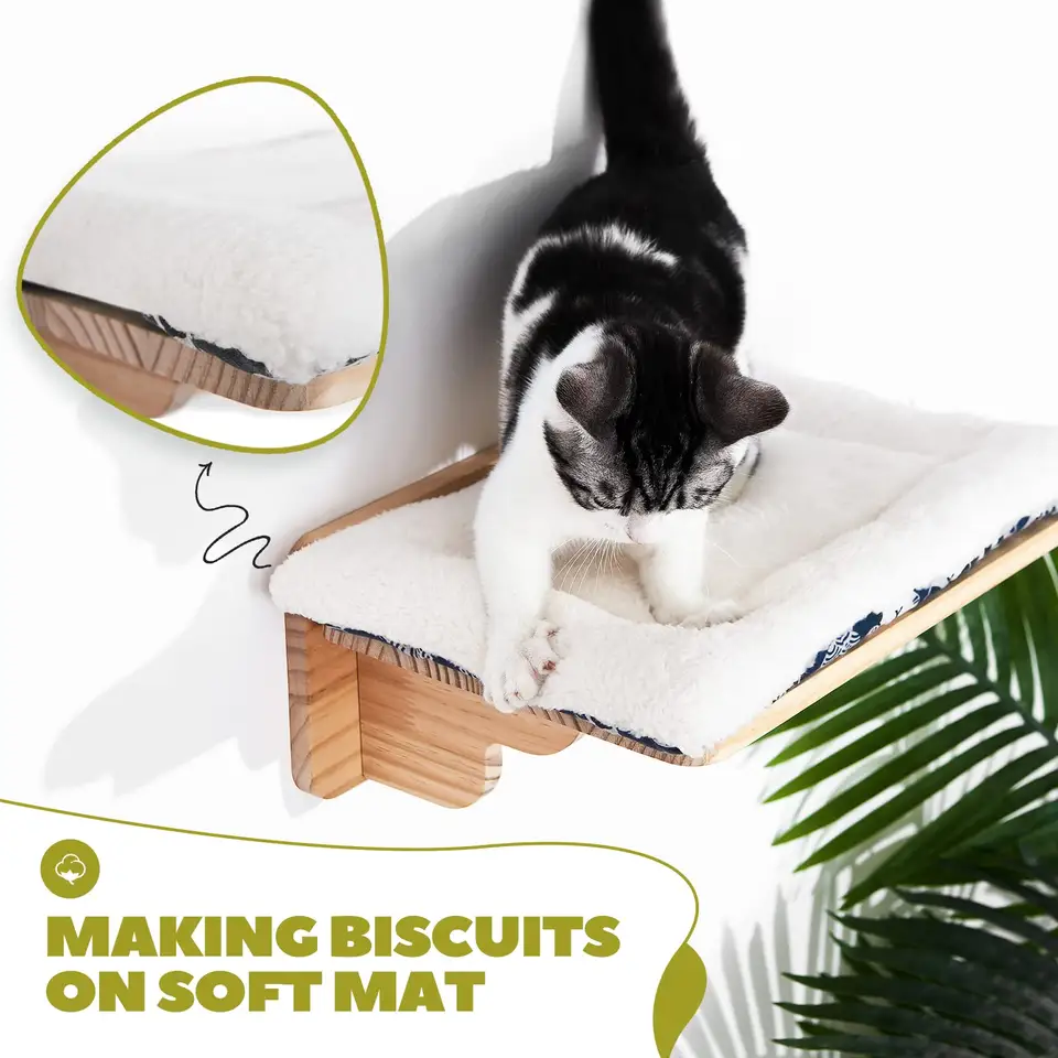 Modern Cat Bed Hammock Wall Mounted Shelf Cat with Steps Wood Wall Shelves and Perches for Sleeping