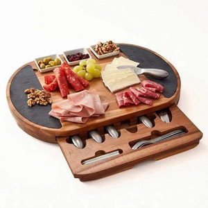 Acacia Wood Cheese Cutting Board with Tool Rectangular Wooden Wholesale Cheese Board Set Stainless Steel Cheese Knife Gift