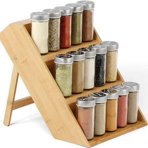 Kitchen 3 Tier Bamboo Spice Rack Shelves for Kitchen Storage Oil Jar Bottle Holder Display Shelves for Countertop