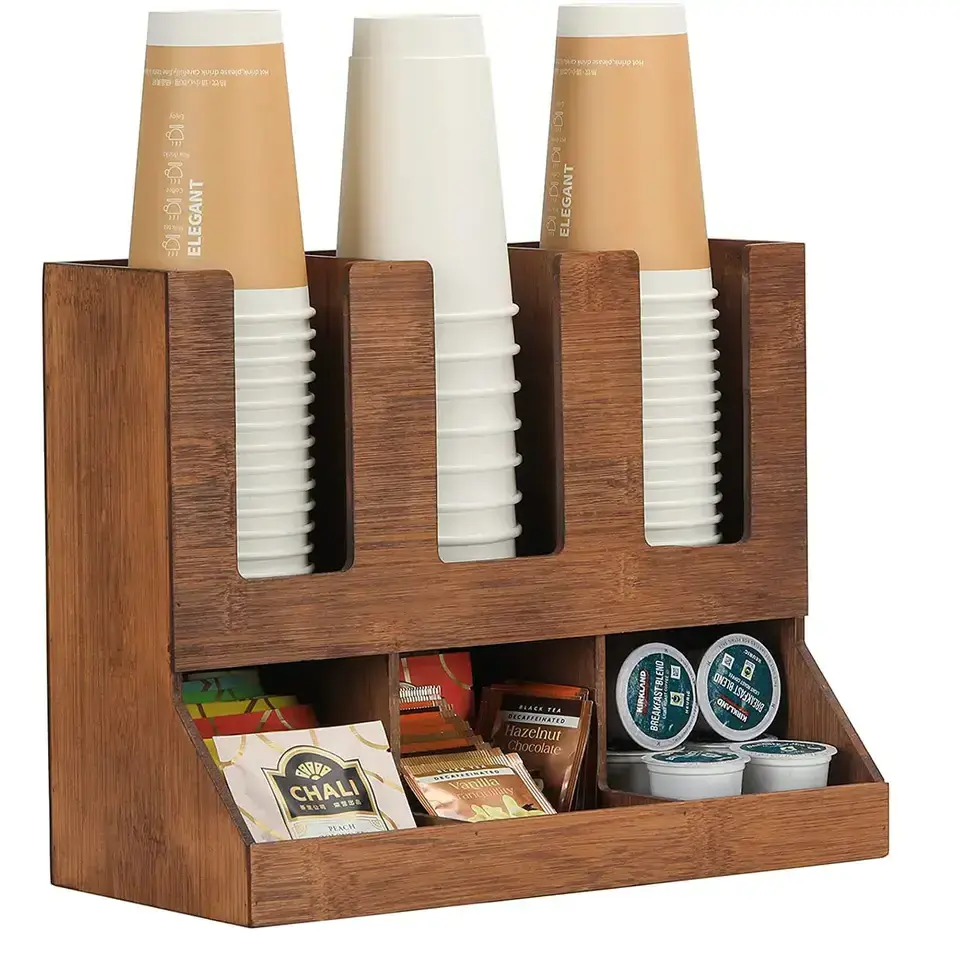 Bamboo Coffee Station Kitchen Counter Coffee Condiment Organizer and Storage Caddy For Home