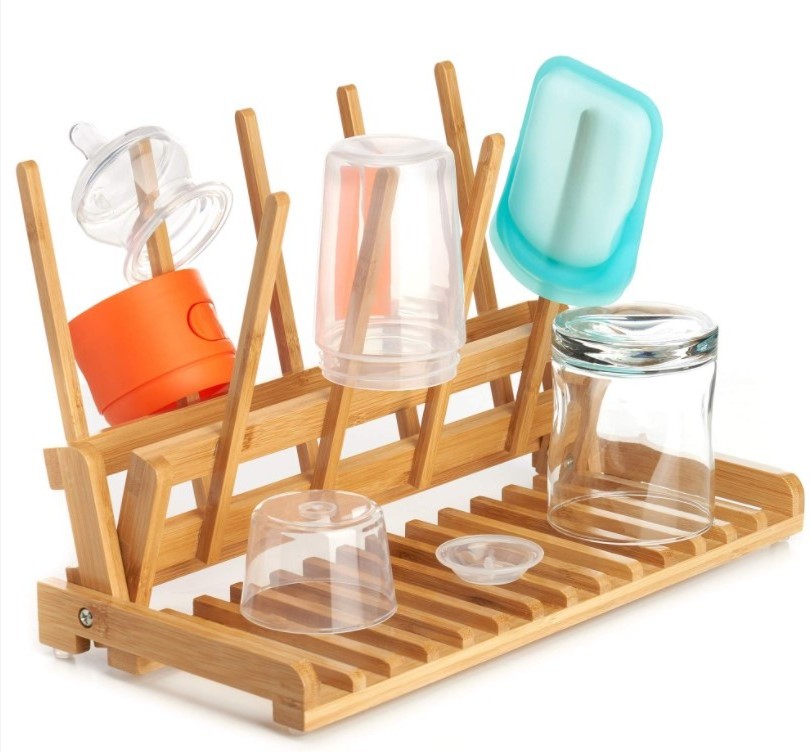 Bamboo Rack Space Saving Rack Foldable Drying Rack Collapsible Bottle Shelf