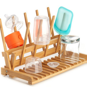 Bamboo Rack Space Saving Rack Foldable Drying Rack Collapsible Bottle Shelf