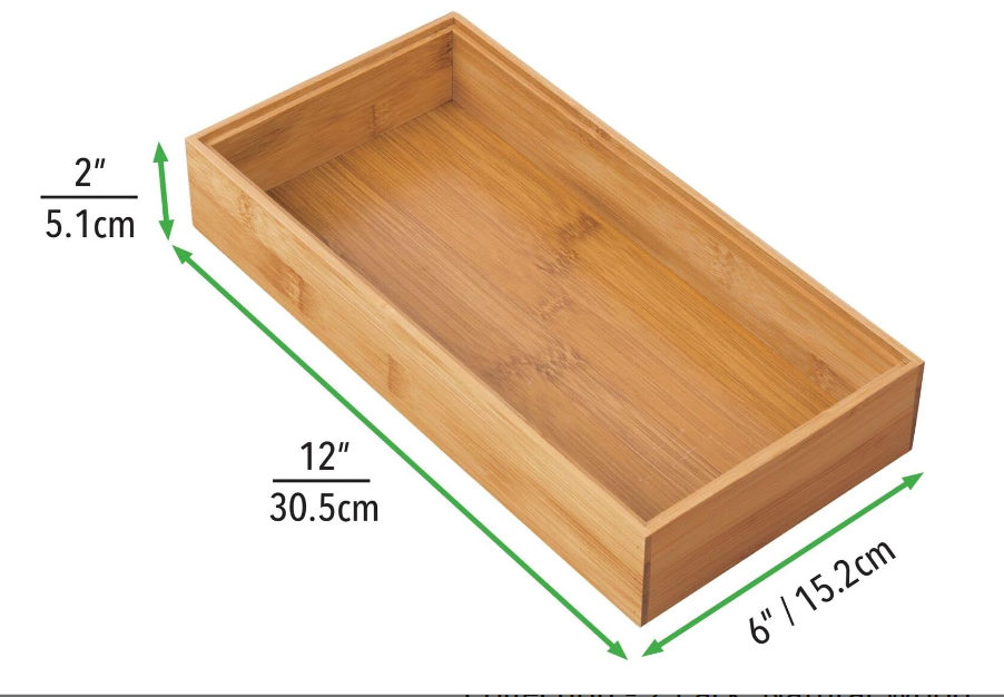 2 Pack Wooden Bamboo Drawer Organizer Long Stackable Storage Box Tray for Kitchen Drawers Bathroom Cabinet