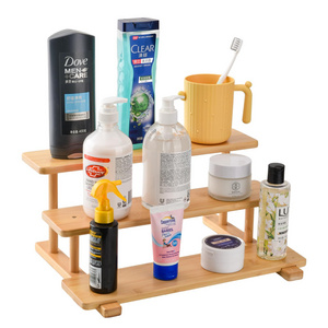 Bamboo 3 Tier Bathroom Counter Shelf Organizer - Versatile and Stylish Wood Makeup Organizer for Bathroom Vanity - Multifunction