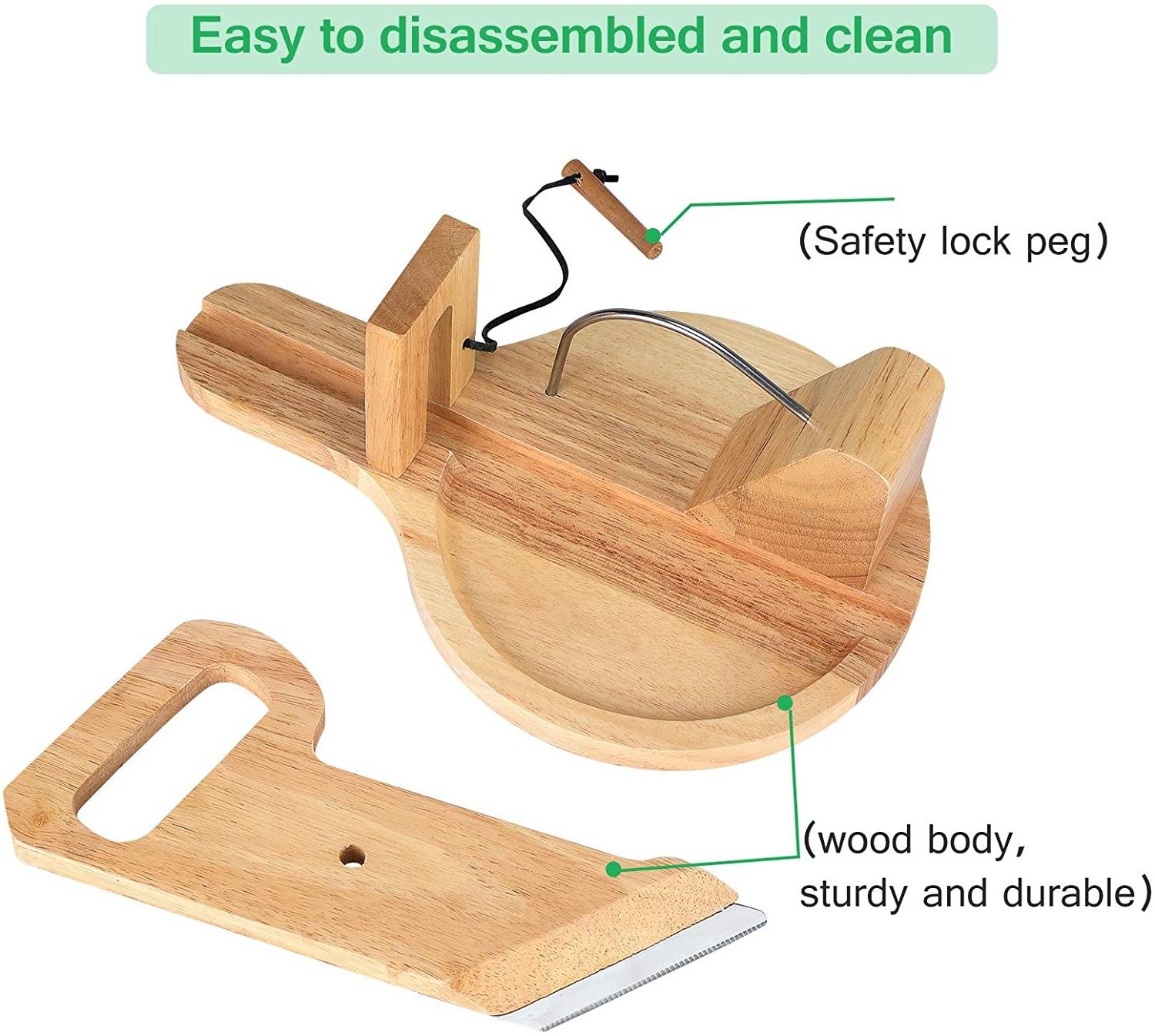 Kitchen Gadgets wooden Food Slicer For Home Use, Sausage& Chorizo& Salami Guillotine Slicer With Stainless Steel Blade