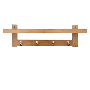 Bamboo Wall Shelf Coat Hook Rack with 4 Alloy Hooks