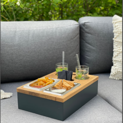 Wood Food Tray Anthracite Couch Caddy Tray with Cup Holder Sofa Snack Caddy Tray Organizer with Remote Control,