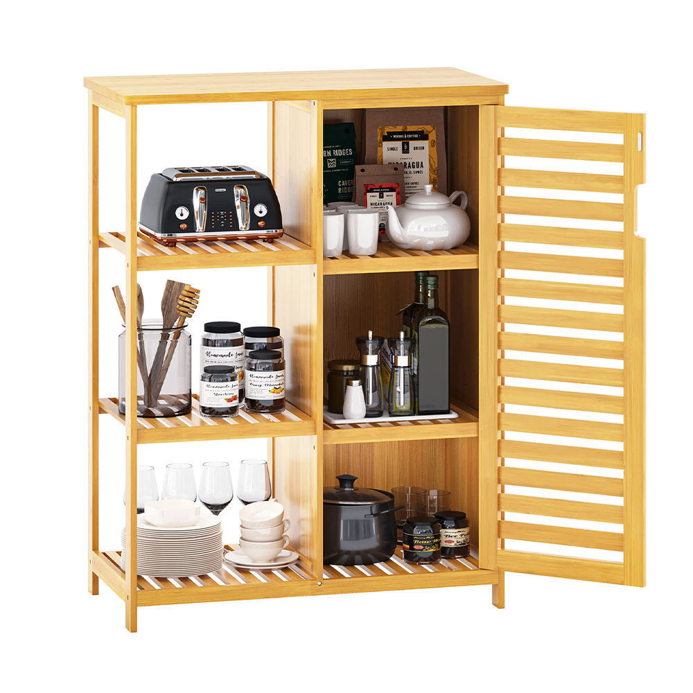 Multipurpose Bamboo Bathroom Organizer Shelf Rack Towel Cabinet Bamboo Storage Cabinet with Sliding Doors