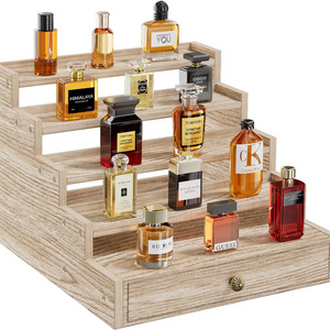 5 Tier Cologne Organizer for Men, Wooden Cologne Stand Rack Display Risers Shelf with Drawer Storage, Large Capacity Perfume Org