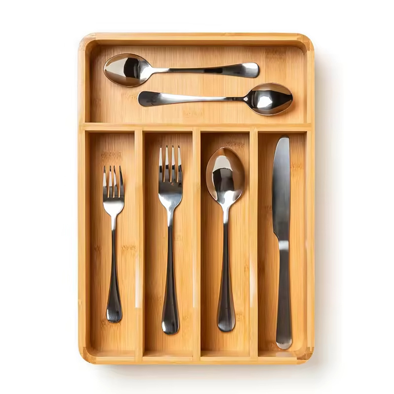 Kitchen 9 Compartments Drawer Organizer Bamboo Expandable Utensil Silverware Organizer, adjustable cutlery Tray Organizer Holder