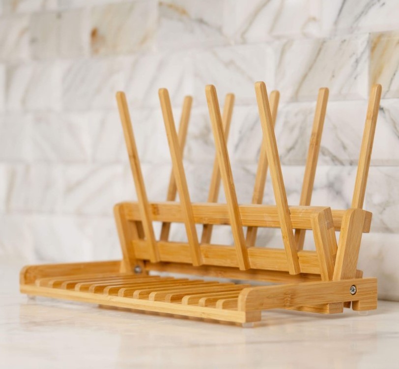 Bamboo Rack Space Saving Rack Foldable Drying Rack Collapsible Bottle Shelf