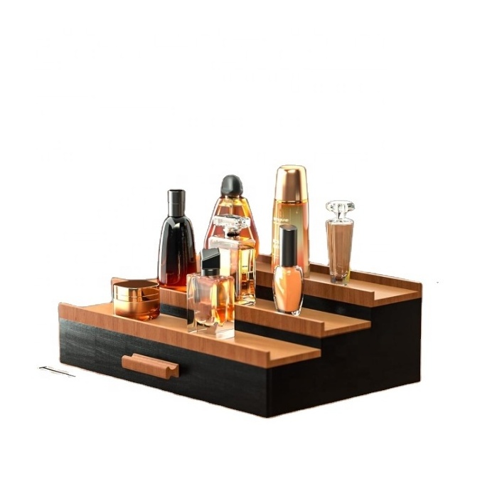 Wooden Organizer for Men 3 Tier of Elevated Display Shelf with Drawer Storage Perfume Organization Storage Display Risers