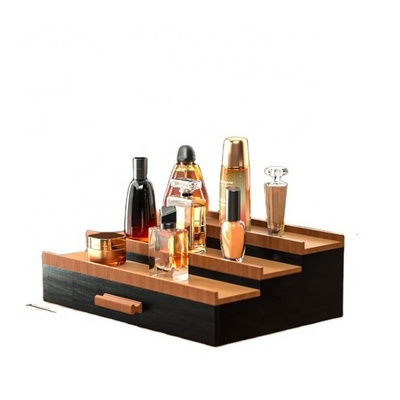 Wooden Organizer for Men 3 Tier of Elevated Display Shelf with Drawer Storage Perfume Organization Storage Display Risers