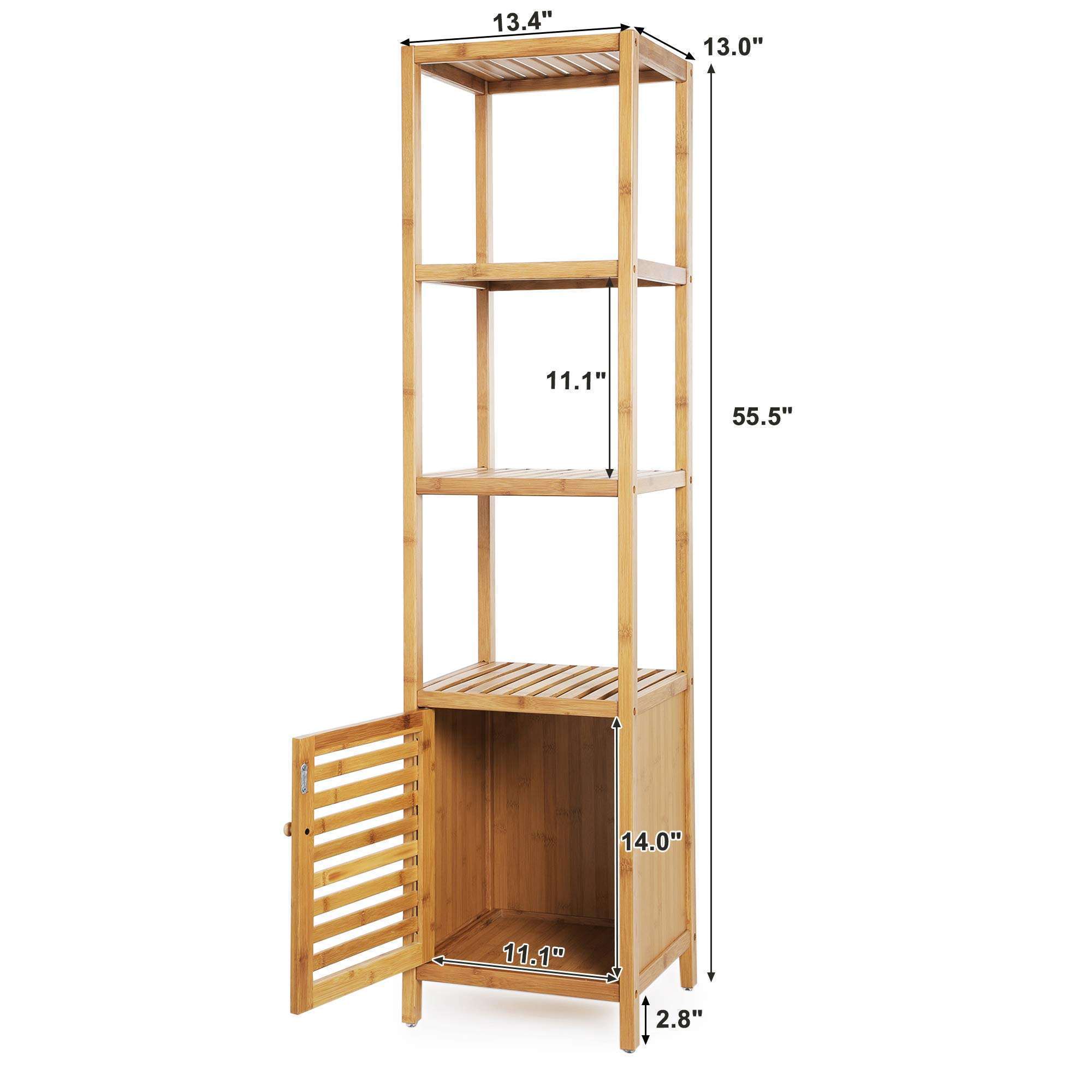 Bamboo Toilet Storage Shelf Bathroom 3 Tier Tower Organizer Rack Shelves Household Essentials With Tilt-Out Laundry Basket