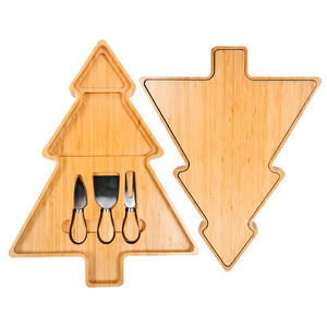 Tree-shaped Charcuterie Board with Knife Set, Solid Wood Wholesale Cheese Boards for Housewarming New Year Gift