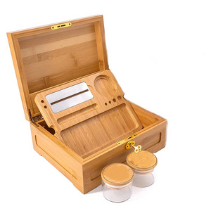 Wood Stash Storage Box Smoking Accessories Kit Organizer Container Smell Proof Smoking Stash Box With Lock Rolling Tray