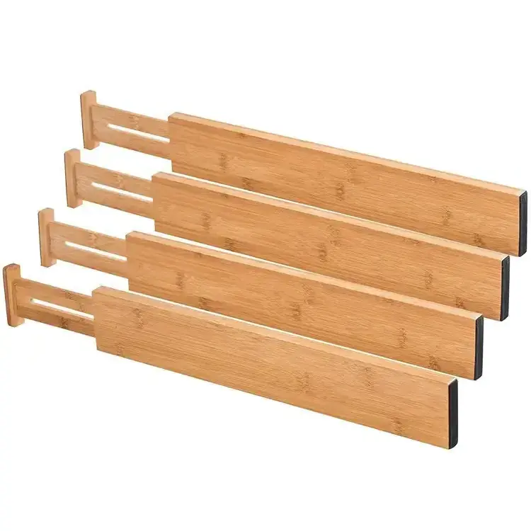 Natural Bamboo Drawer Organizers Kitchen Adjustable Expandable Drawer Divider For Kitchen, Dresser, Bedroom, Bathroom