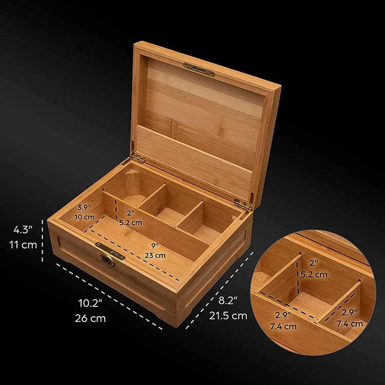 Wood Stash Storage Box Smoking Accessories Kit Organizer Container Smell Proof Smoking Stash Box With Lock Rolling Tray