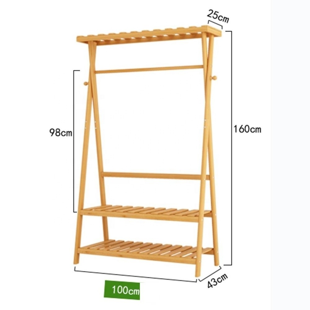 3 in 1 Bamboo Hanger Bedroom Hanger Hat Rack Floor Household Storage Rack Multi-Function Corridor Hanger Scarf Rack