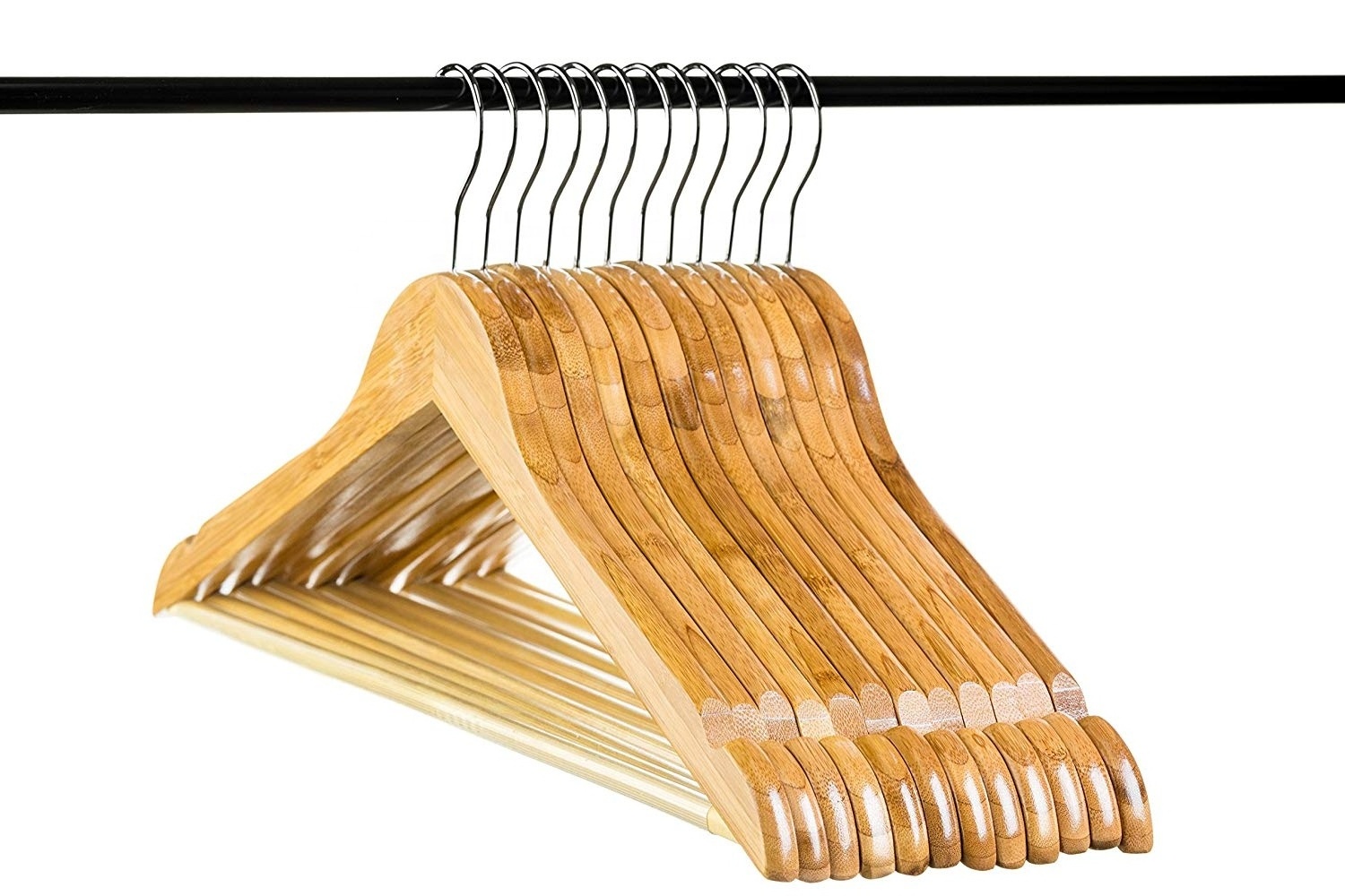 Bamboo Natural Clothes Hangers with Notches and Non-Slip Bar