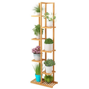 Tall Flower Display Rack with 7 Tiers Living Room Balcony Bamboo Floor-Standing Plant Stand Garden Flower Shelf