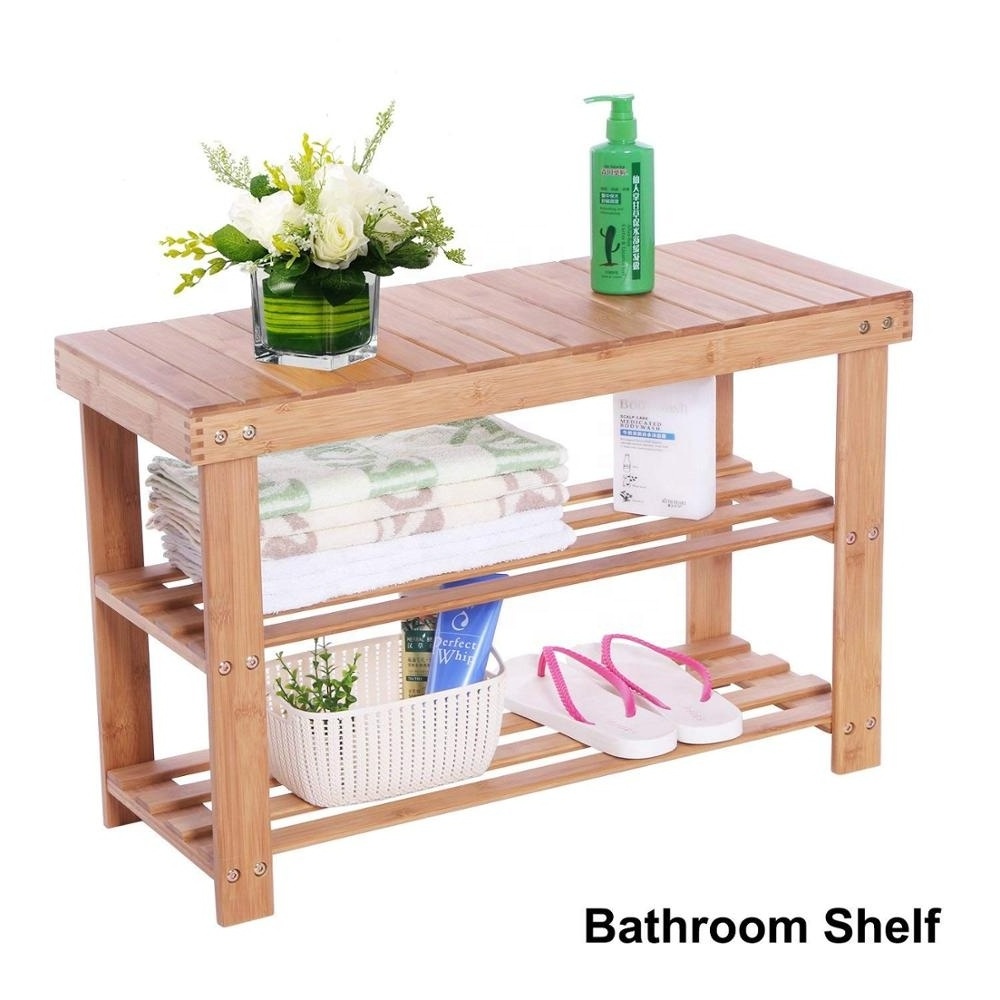 2 Tier Bamboo Shoe Bench Rack,Storage Organizing Rack Stand,Entryway Hallway Seat,Shoe Rack for Foyer,Kitchen,Living