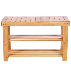 2 Tier Bamboo Shoe Bench Rack,Storage Organizing Rack Stand,Entryway Hallway Seat,Shoe Rack for Foyer,Kitchen,Living