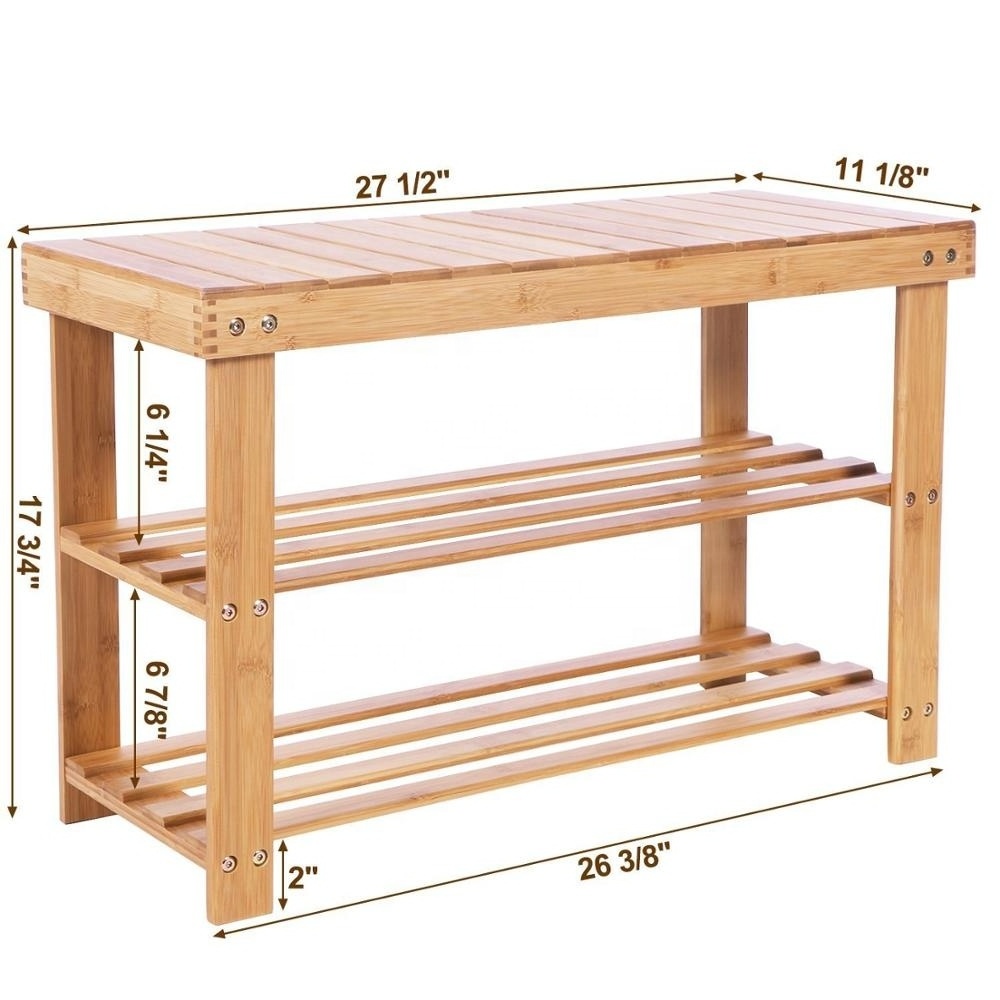 2 Tier Bamboo Shoe Bench Rack,Storage Organizing Rack Stand,Entryway Hallway Seat,Shoe Rack for Foyer,Kitchen,Living