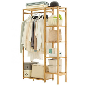 Solid bamboo Coat Rack Bedroom Floor-Standing Hangers Vertical Bamboo Clothes Stand Simple Shoe Racks Indoor Storage Racks