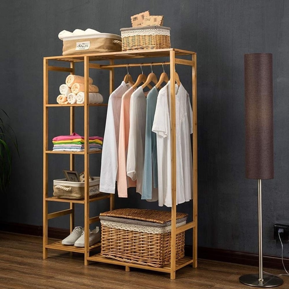 Solid bamboo Coat Rack Bedroom Floor-Standing Hangers Vertical Bamboo Clothes Stand Simple Shoe Racks Indoor Storage Racks