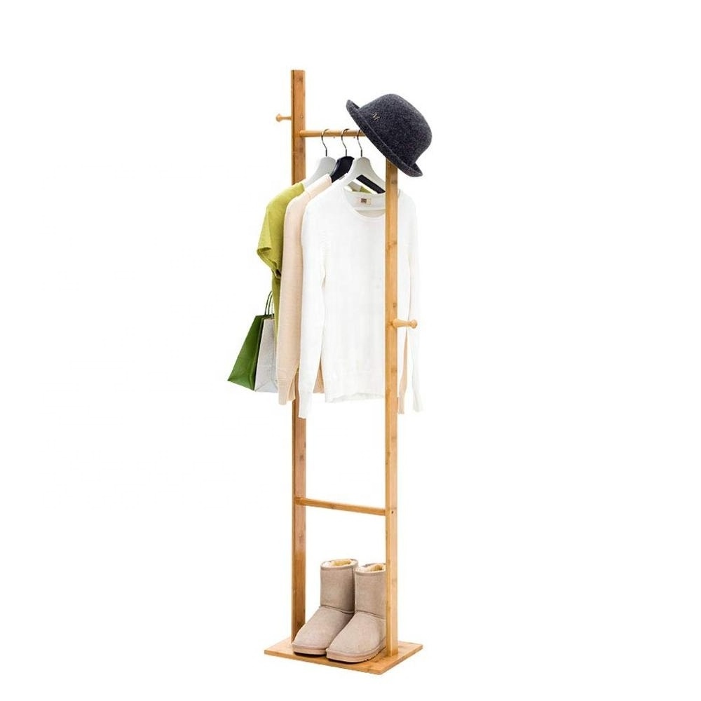 Free Standing Coat Hanger Stand Bamboo Multifunctional Clothes Rack Hat Rack for Bedroom Office