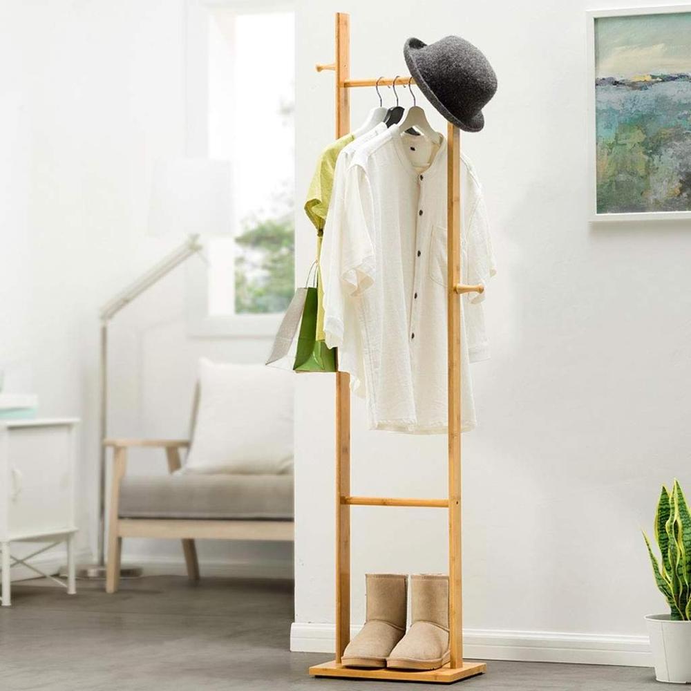 Free Standing Coat Hanger Stand Bamboo Multifunctional Clothes Rack Hat Rack for Bedroom Office