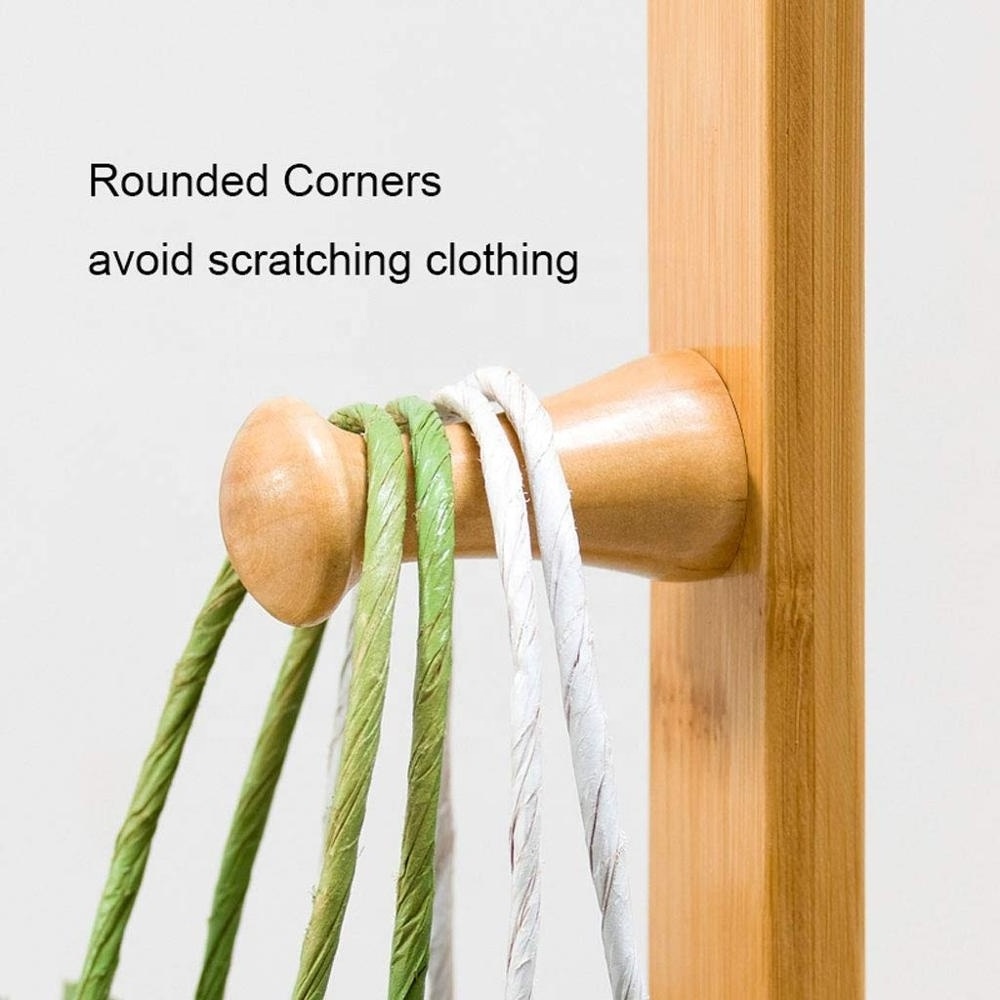 Free Standing Coat Hanger Stand Bamboo Multifunctional Clothes Rack Hat Rack for Bedroom Office