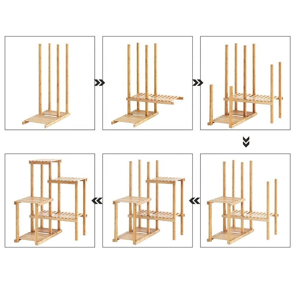 Bamboo Multi Storage Corner Shelf Flower Plant Stand Display Rack Adjustable Shelving Unit for Balcony Living Room Yard Garden