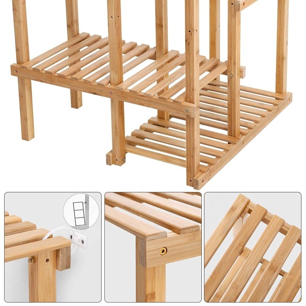 Bamboo Multi Storage Corner Shelf Flower Plant Stand Display Rack Adjustable Shelving Unit for Balcony Living Room Yard Garden