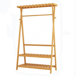 3 in 1 Bamboo Hanger Bedroom Hanger Hat Rack Floor Household Storage Rack Multi-Function Corridor Hanger Scarf Rack