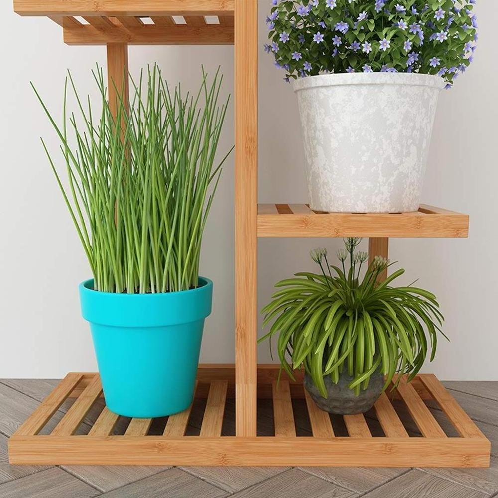 Tall Flower Display Rack with 7 Tiers Living Room Balcony Bamboo Floor-Standing Plant Stand Garden Flower Shelf