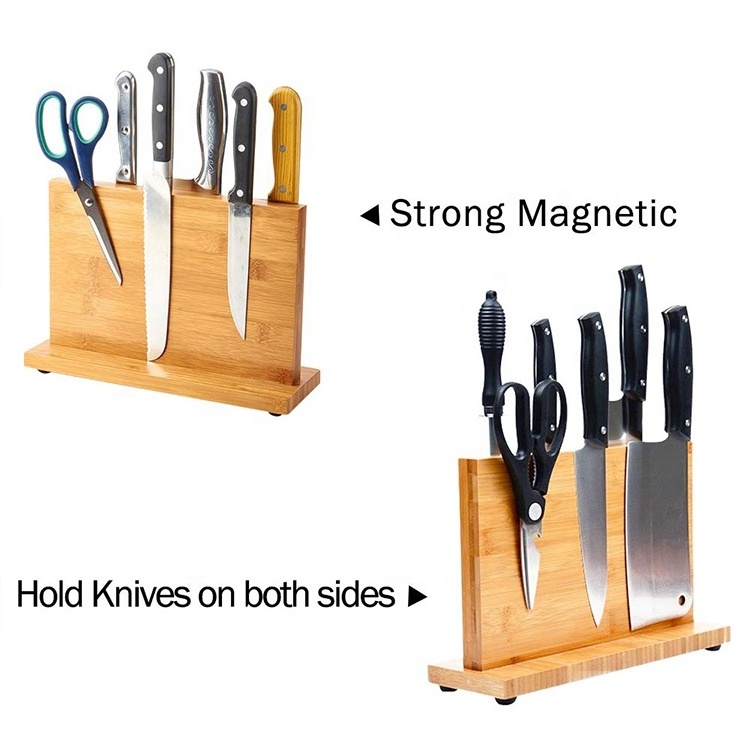 Magnetic Knife Block,Natural Bamboo Magnetic Knife Holder Organizer Dock,Cutlery Display Stand and Storage Rack