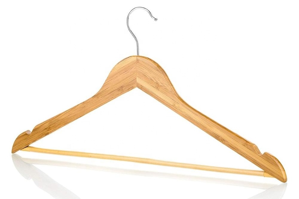 Bamboo Natural Clothes Hangers with Notches and Non-Slip Bar