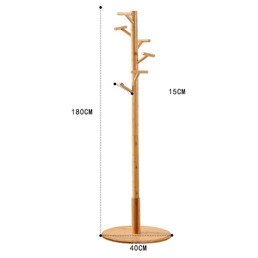 Coat Stand Bamboo Clothes Rack Hat Rack Hooks for Bedroom Free Standing 180x40x15cm Rack hat