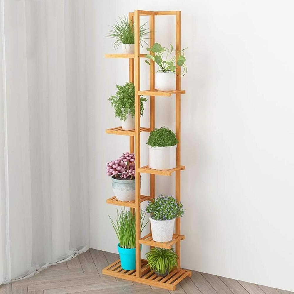 Tall Flower Display Rack with 7 Tiers Living Room Balcony Bamboo Floor-Standing Plant Stand Garden Flower Shelf