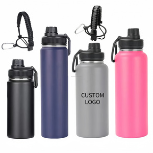 Insulated Stainless Steel Water Bottle 32 Ounce 40oz 64 oz 2.2l Vacuum Canteen 3 Lids Large Metal Drink Bottle Leak Proof