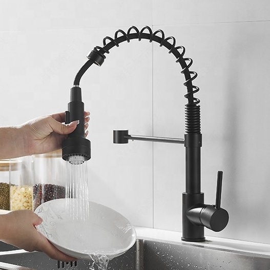 Modern 304 Stainless Steel Pull Out Black Kitchen Faucets