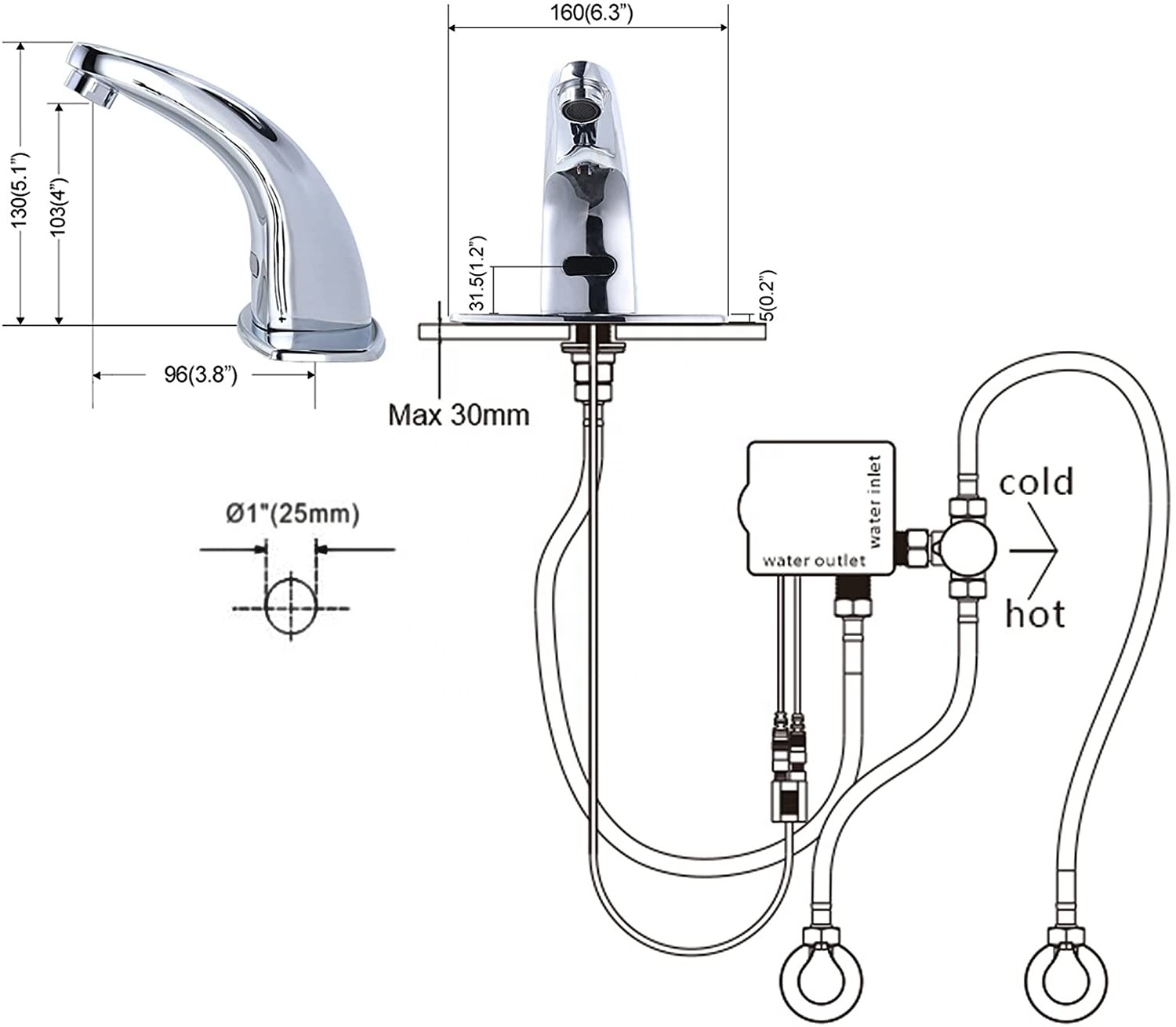 Sanitary Wash Basin Electrical Water Heater Tap Automatic Sensor Faucet