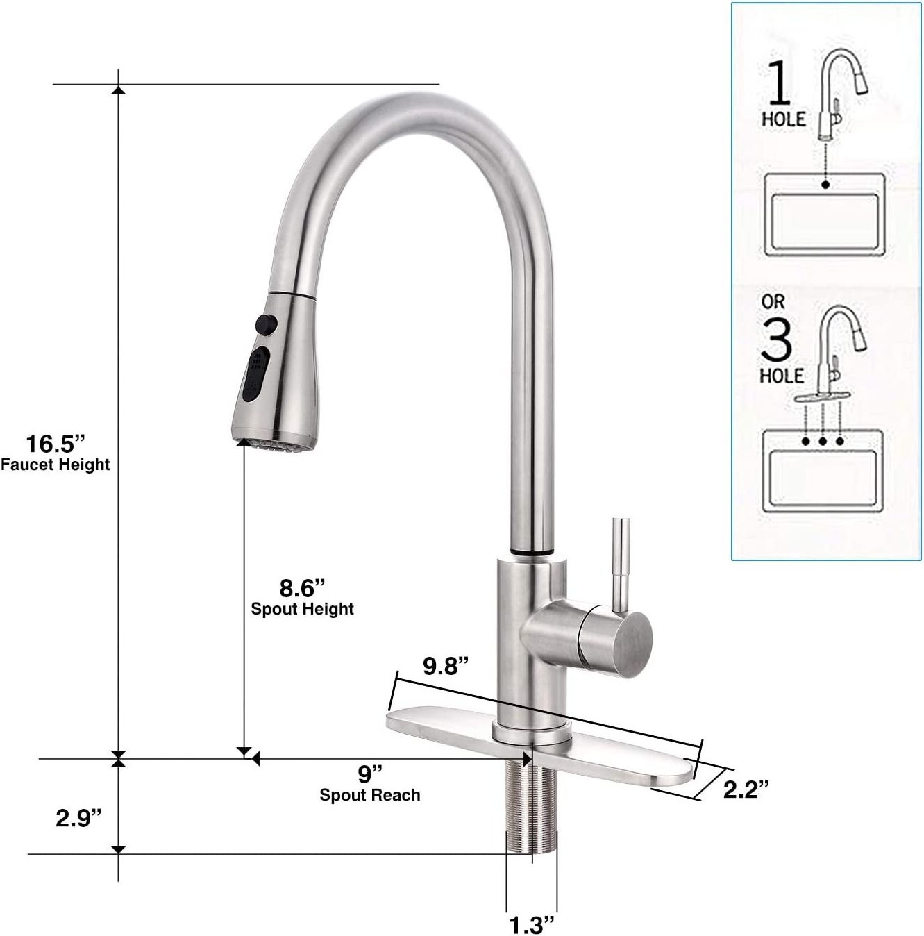 304 stainless steel modern pull out kitchen faucet