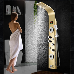 modern digital display wall mounted waterfall stainless steel shower panel