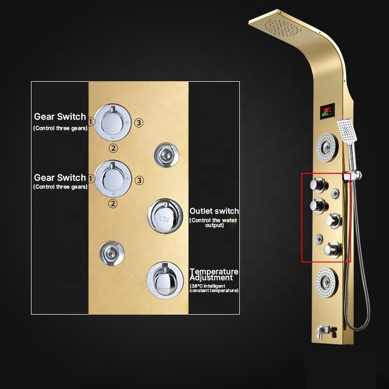 modern digital display wall mounted waterfall stainless steel shower panel